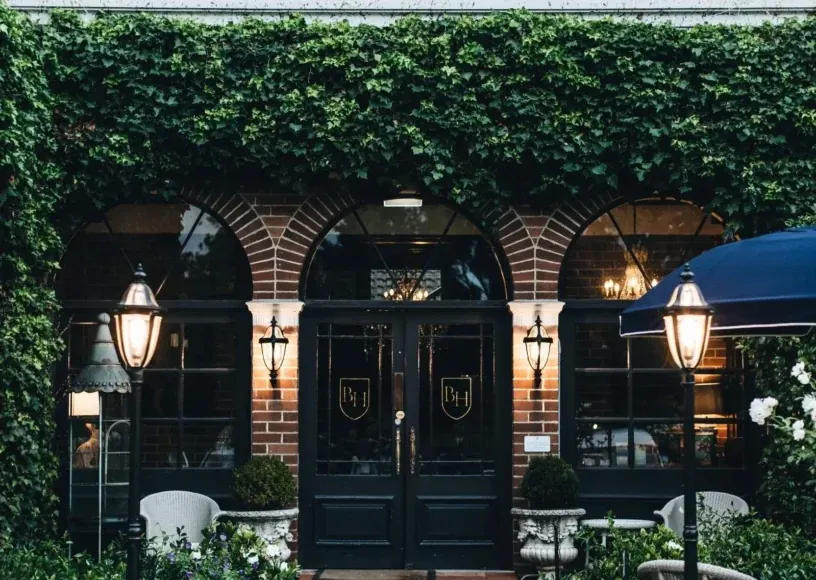 Historic brick arches and entrance at Berida Hotel in Bowral